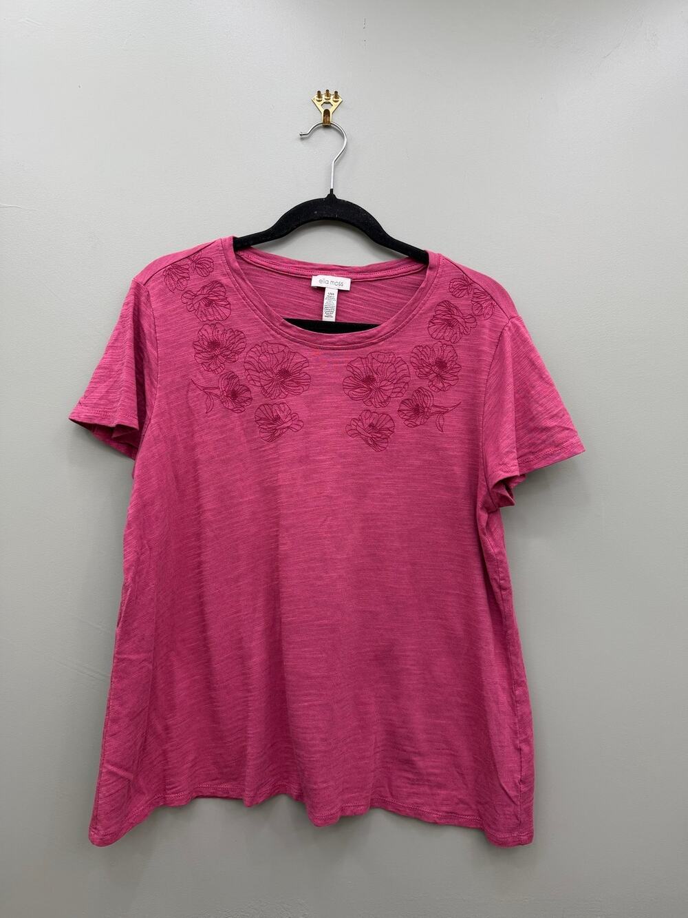 Ella Moss Pink Embroidered Floral Tee Modal Cotton Blend Top Large
